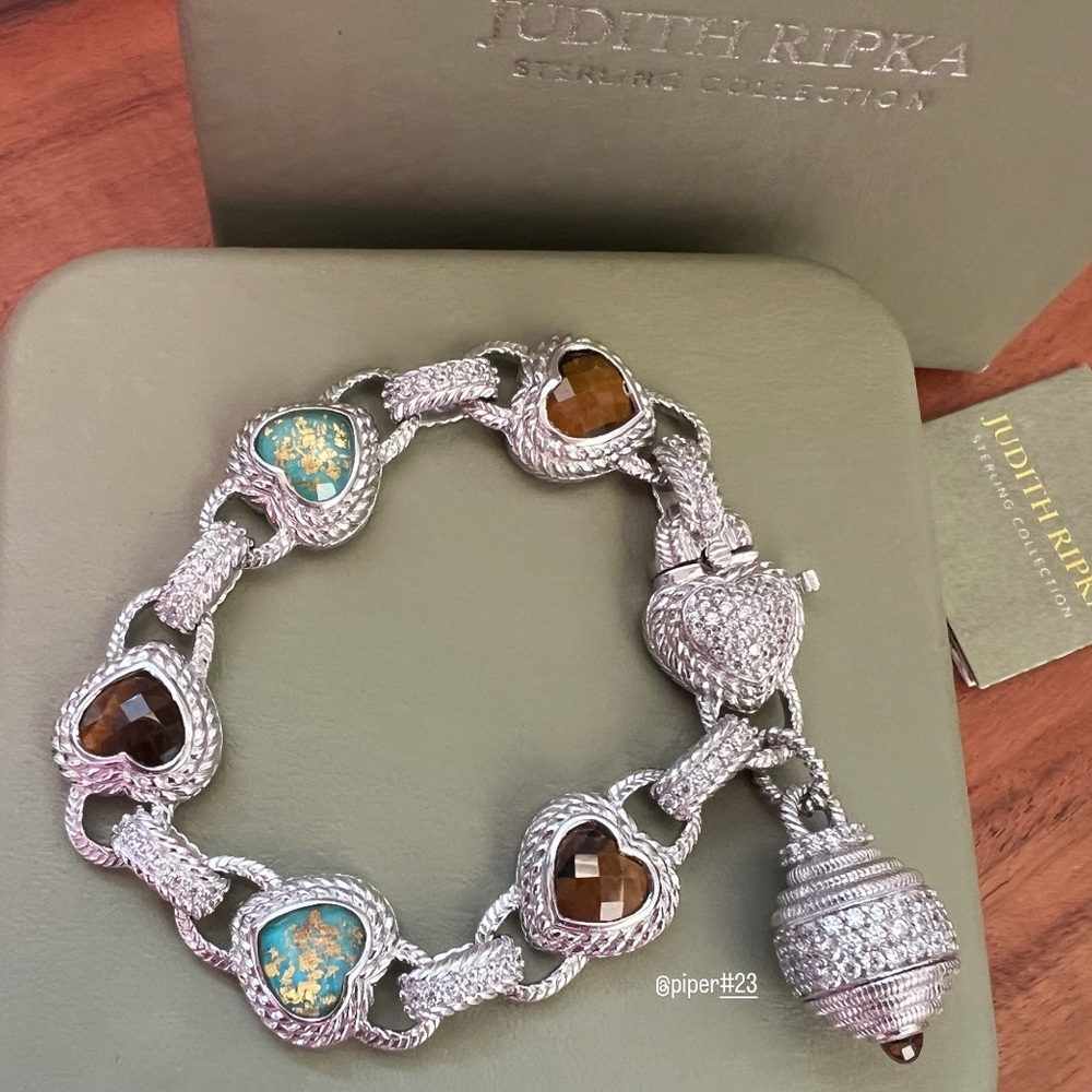 Judith Ripka Turquoise & Tigers Eye Doublet Heart-shaped Bracelet - Picture 5 of 11